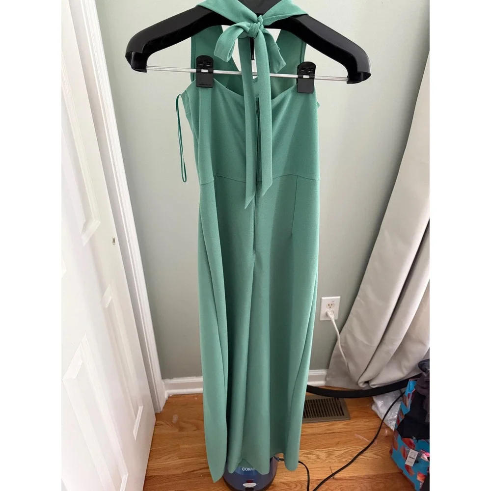Abercrombie & Fitch Green Halter Maxi Dress Side Slit Formal Size Large Tall